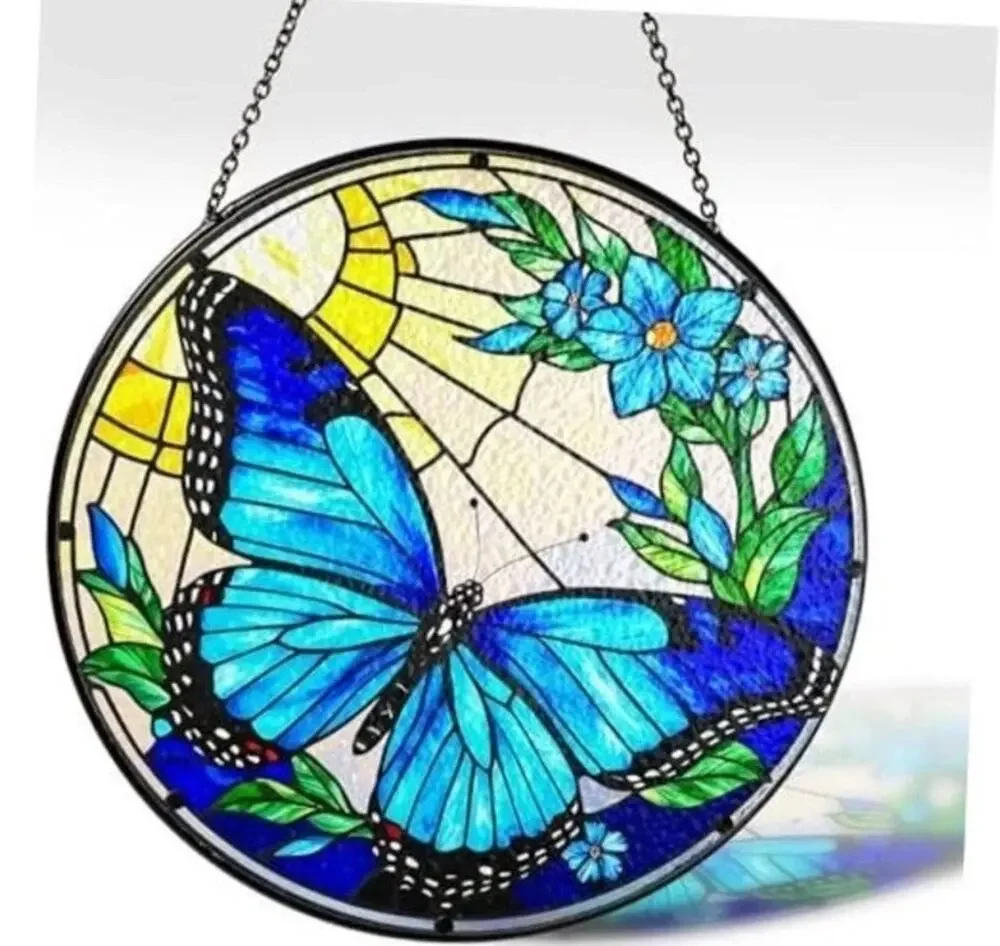 Butterfly Stained Glass Suncatcher, Window Suncatcher Hanging 7.8